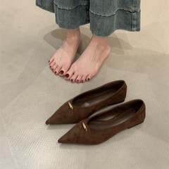 百搭气质通勤不累脚单鞋女2025年新款时尚简约绒面尖头浅口平跟鞋