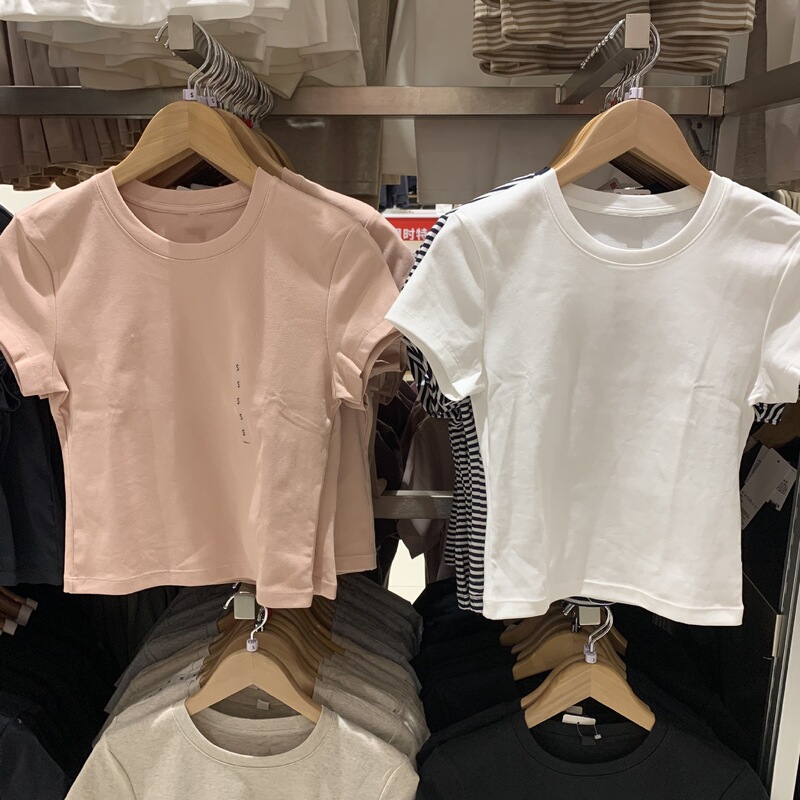Japan Single Products 2025 Spring Crewneck Short T-shirt Short Sleeve Spice Girls T High Waist Slim Fit Top Women's K474410