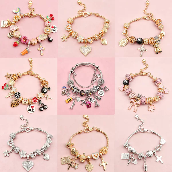 Panjia DIY bracelet, a cross-border bestseller, detachable cherry bracelet with leopard print, airplane, bow pendant, black 8 jewelry