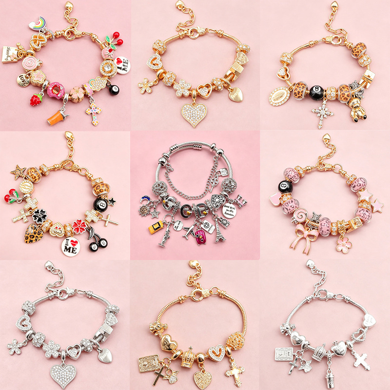 Panjia DIY bracelet, a cross-border bestseller, detachable cherry bracelet with leopard print, airplane, bow pendant, black 8 jewelry