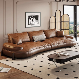 HX Vintage Leather Sofa Italian Style Oil Wax Leather Minimalist Living Room Small Apartment Antique Designer Creative Arc