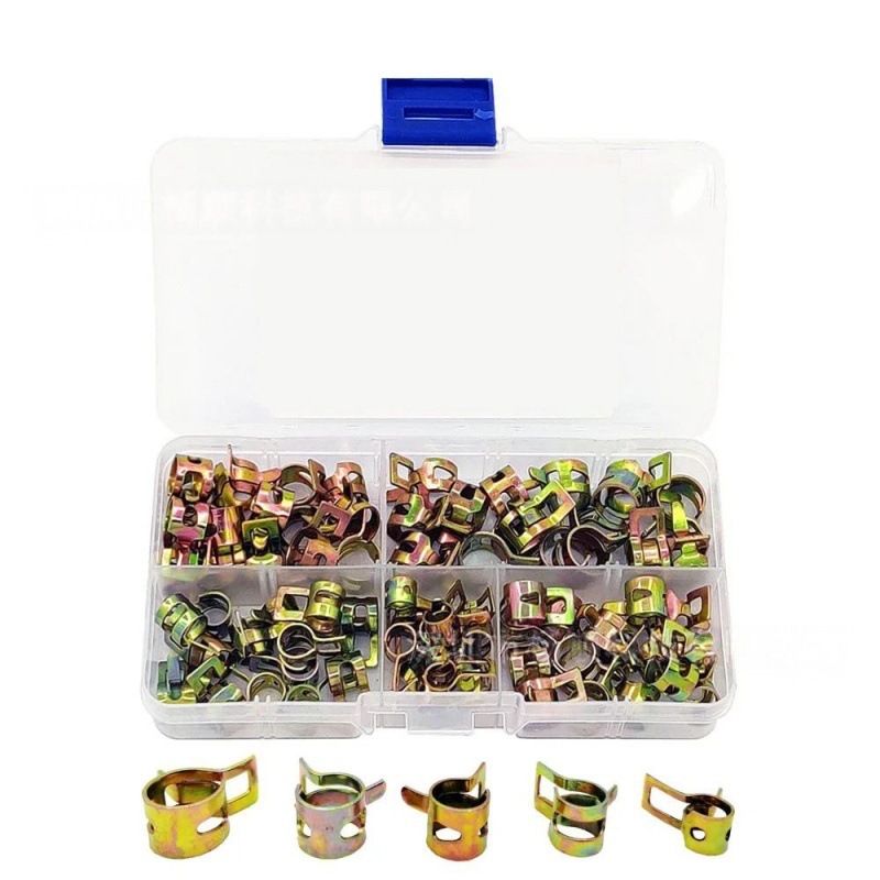 Cross-Border 75Pcs Boxed Color Zinc Spring Japanese Clamp Fixed Clamp Elastic Hoop 6-10mm Combination Set