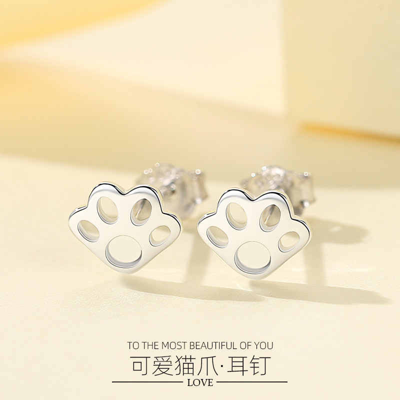 S925 plata esterlina gato garra pendientes japonés y coreano joyería transfronteriza nuevos accesorios personalizados ins simple pequeña joyería al por mayor