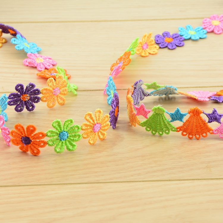 pétalos de color accesorios de encaje solubles en agua gorra de borde de encaje ancho decoración manual con tela de flores huecas multicolores
