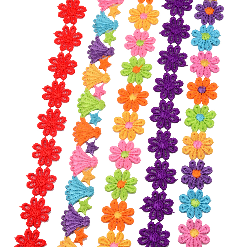 pétalos de color accesorios de encaje solubles en agua gorra de borde de encaje ancho decoración manual con tela de flores huecas multicolores