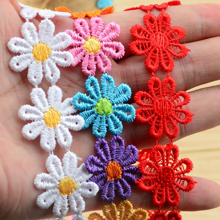 pétalos de color accesorios de encaje solubles en agua gorra de borde de encaje ancho decoración manual con tela de flores huecas multicolores