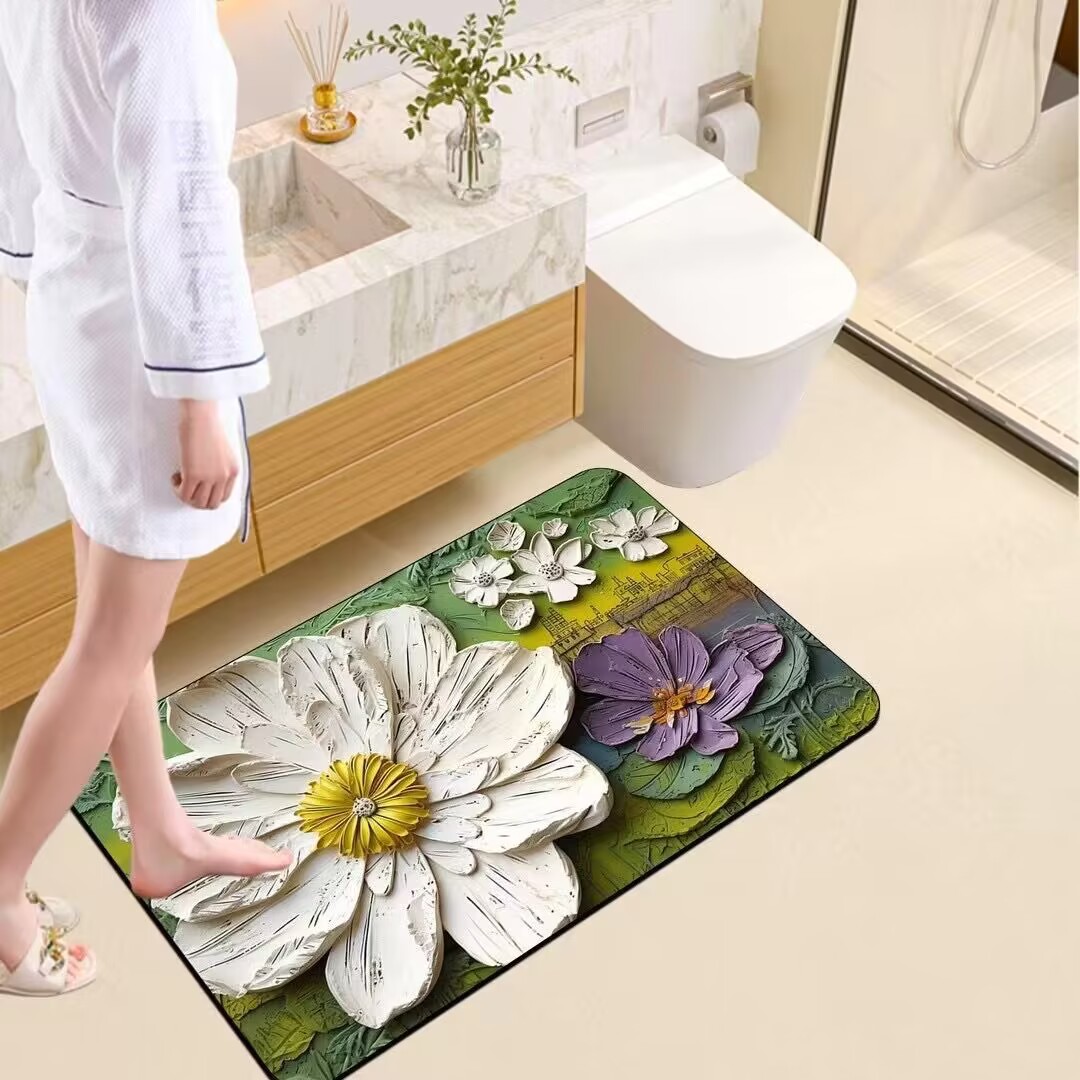 Alfombrilla de baño de tierra de diatomeas impresa en 3D sin necesidad de gafas, absorbente de agua, de secado rápido, antibacteriana y antimoho.