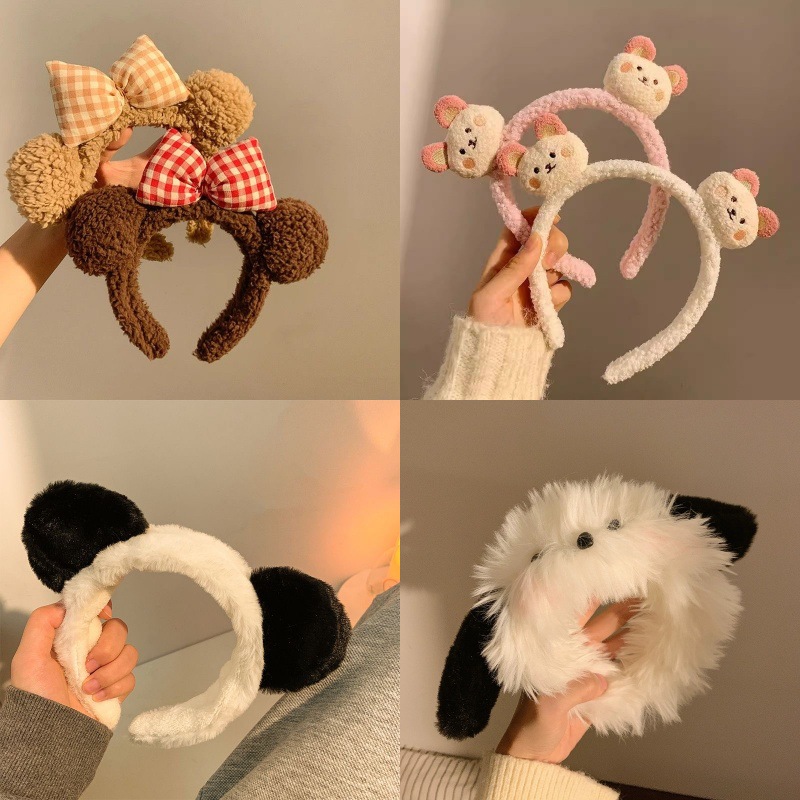 Donne, Nuovo accessorio dolce dei cartoni animati, Fascia per capelli in peluche per bambini, Grazioso ornamento per capelli per lavarsi il viso_voghion.com