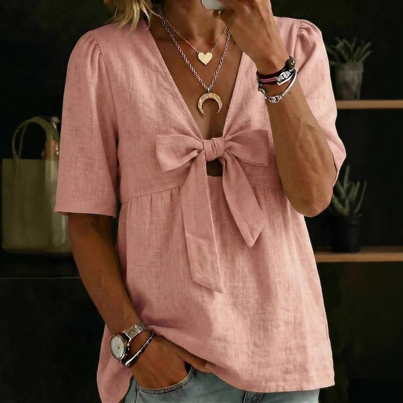 2026 New Foreign Trade Cross-Border Women's Clothing Casual Three-Quarter Sleeve Lace V-Neck Pullover Multi-Color Women's Top Shirt 2026 New Foreign Trade Cross-Border Women's Clothing Casual Three-Quarter Sleeve Lace V-Neck Pullover Multi-Color Women's Top Shirt