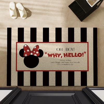 Cartoon Entrance Door Silk Circle Floor: Avtomobil döşəmə paspasları - elegant-minnie-head-striped-black-4060cm-silk-circle-wear-resistant-and-dirt-resistant