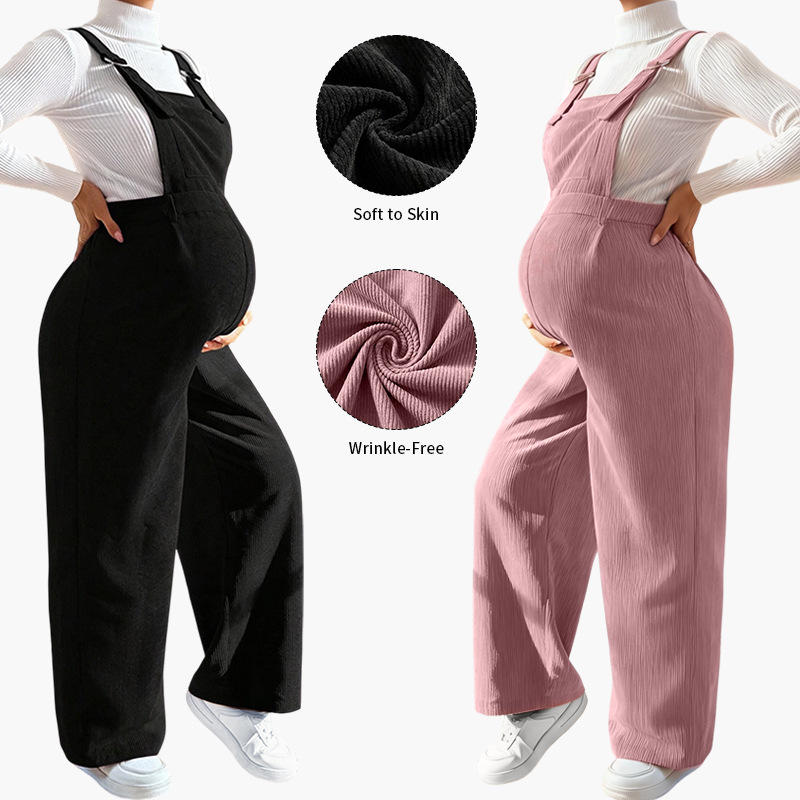 Cross-Border European and American Style Corduroy Maternity Overalls with High Waist, Adjustable Shoulder Straps, Autumn and Winter Maternity Jumpsuit Overalls