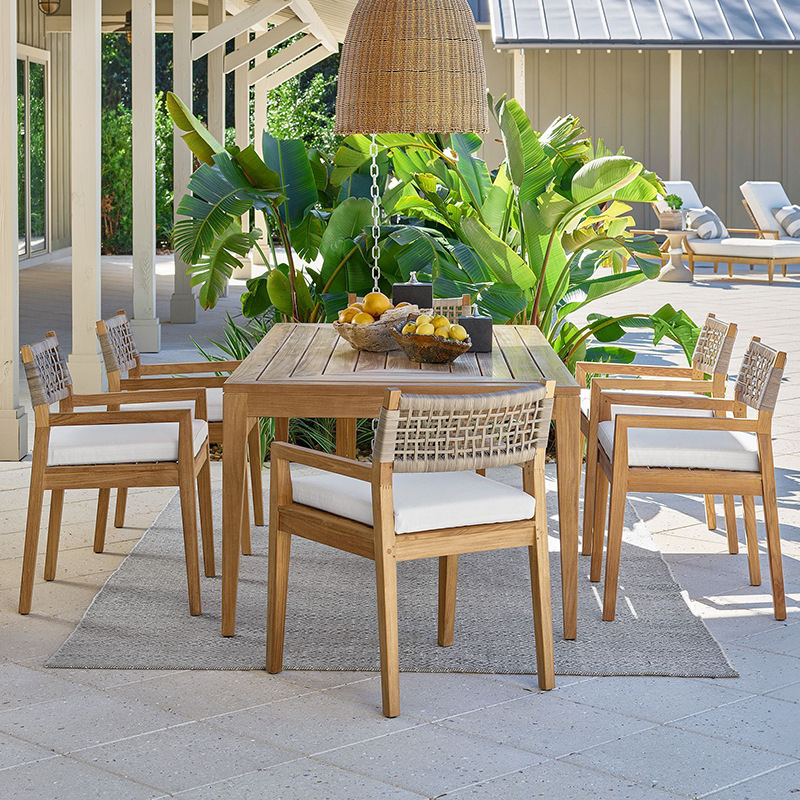 Mesas y sillas de teca para exteriores, mesa larga de madera maciza para patio de villa, muebles anticorrosivos para exteriores, mesas y sillas de ocio para jardín y balcón. image 4