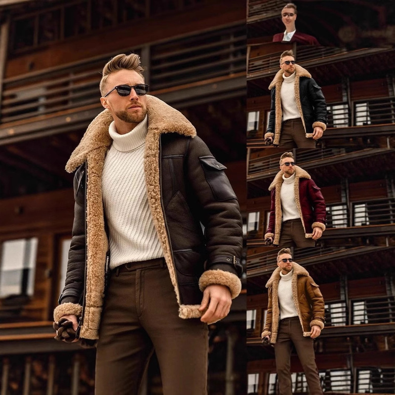 Cross-Border Spot Men's Coat Winter Large Size Warm Composite Leather Jacket Thickened Fur Integrated Foreign Trade Coat for Men Cross-Border Spot Men's Coat Winter Large Size Warm Composite Leather Jacket Thickened Fur Integrated Foreign Trade Coat for Men