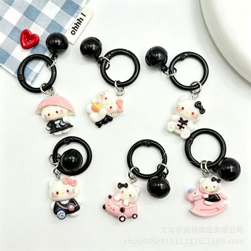 Spring Bell G70 Cartoon Bell Kt Keychain in Black and Pink Series, Sweet and Girly, Student Bag Pendant, Gift for Best Friend