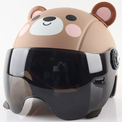Cross-border foreign trade cute fun children's helmet electric car wholesale sunscreen bear safety children students riding helmet (Motorcycle Safety Supplies) - brown-teddy-bear-tea-short