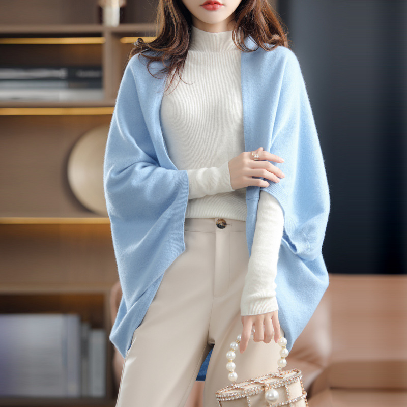 100 Wool Poncho Top Autumn and Winter All-match Multi-function Scarf Stacked-up Dolman Sleeve Cardigan Jacket Wool Shawl