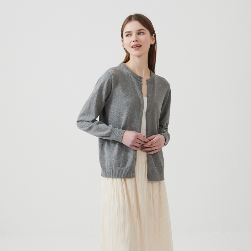 2026 Cardigan for Adult Women, Women's Knitted Top, Pure Cotton Spring and Autumn Thin Round-Neck Knitted Jacket