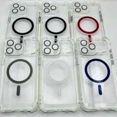 アップル16アクリル四角転倒防止透明油カラー磁気吸引携帯ケース15promax保護カバー