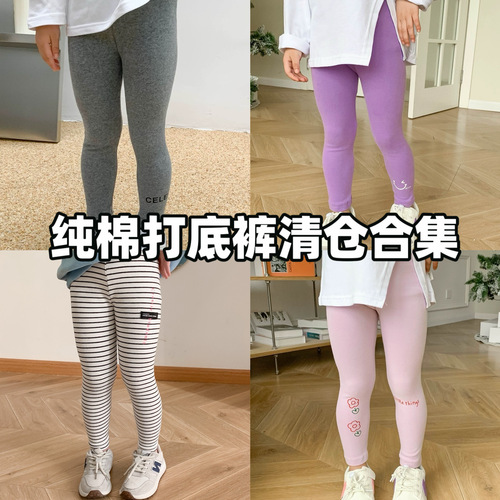 Blood loss~ Spring and Autumn Girls' Cotton Flocked Leggings for Outside Wear, Children's Sweet Printed Tight Base Leggings Wholesale