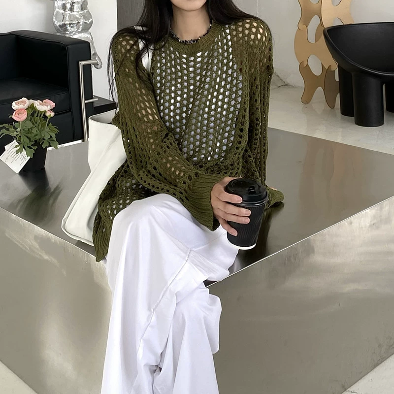 Knitted thin sexy sun protection clothing, long-sleeve, oversize