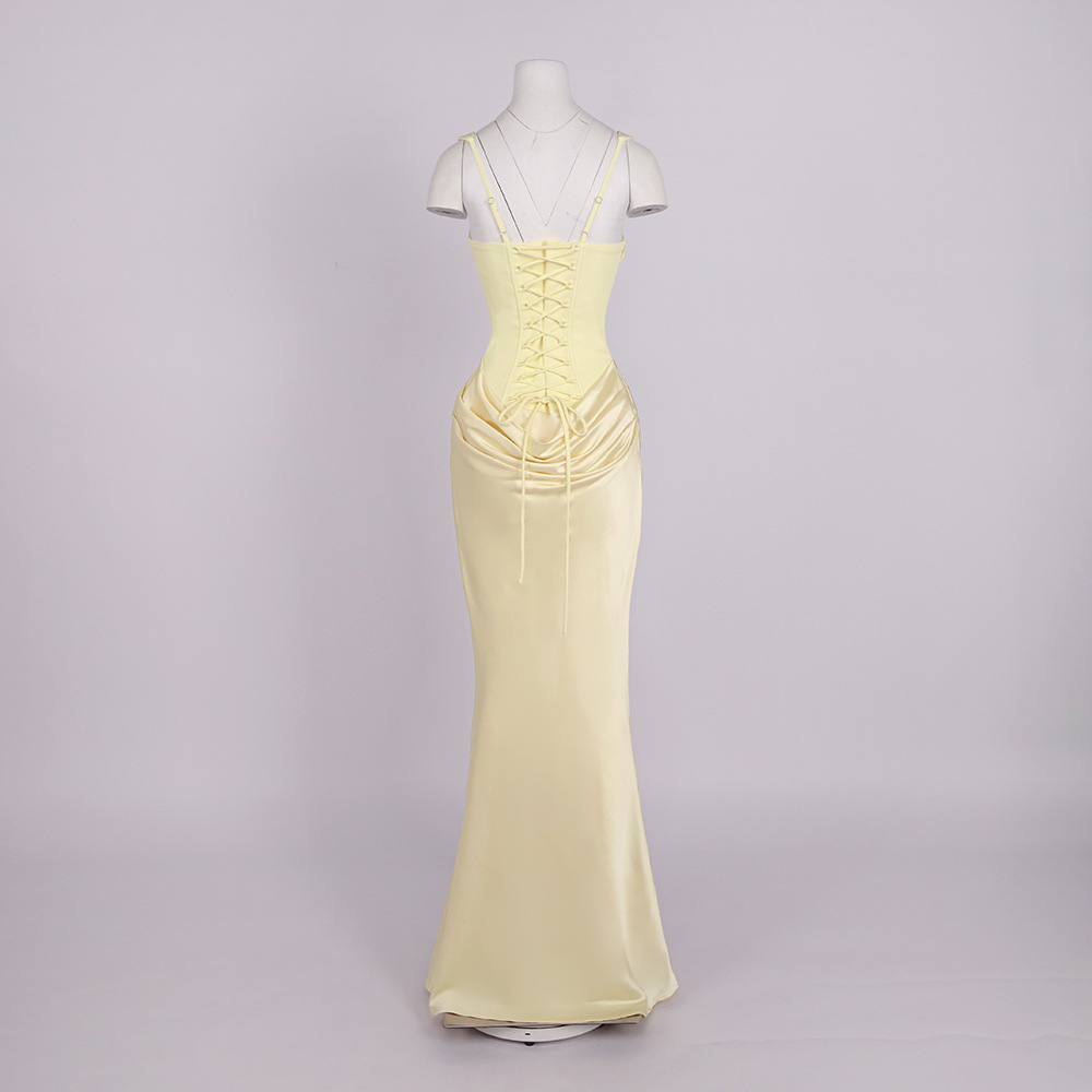 Women's Clothing Bridesmaid Dress Style Drawstring Design Pleated Draped Sexy A-Line Evening Gown For Formal & Casual For Women_ecoleips.com
