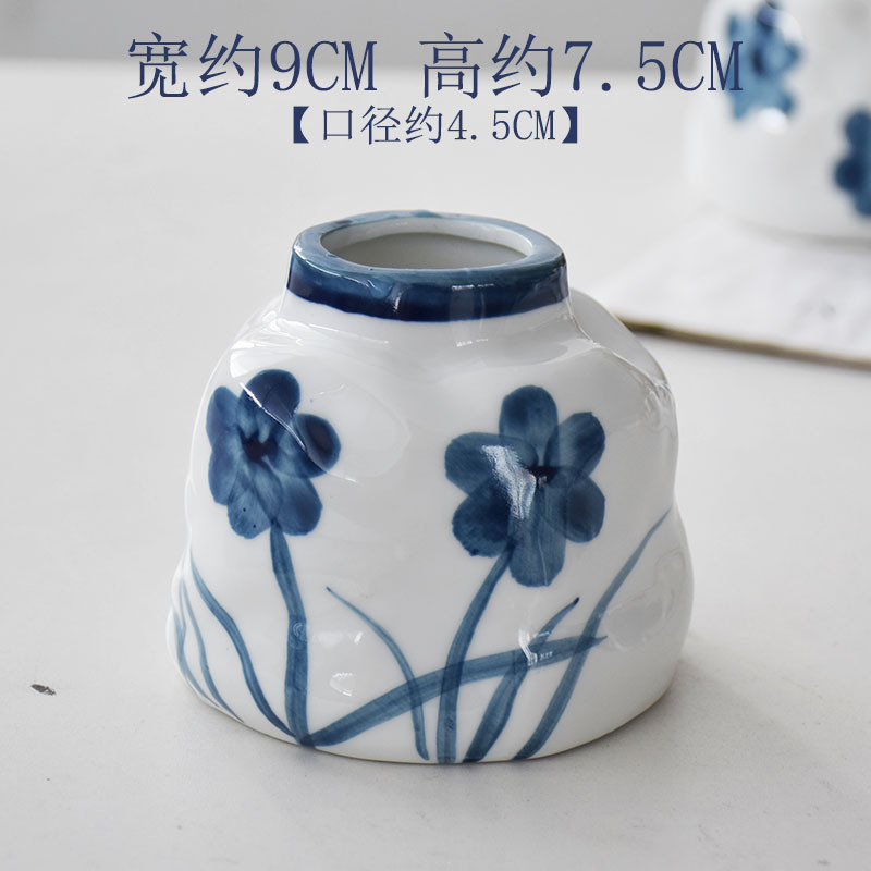 [구멍 없음] 파란색과 흰색 작은 꽃병 - 작은 꽃