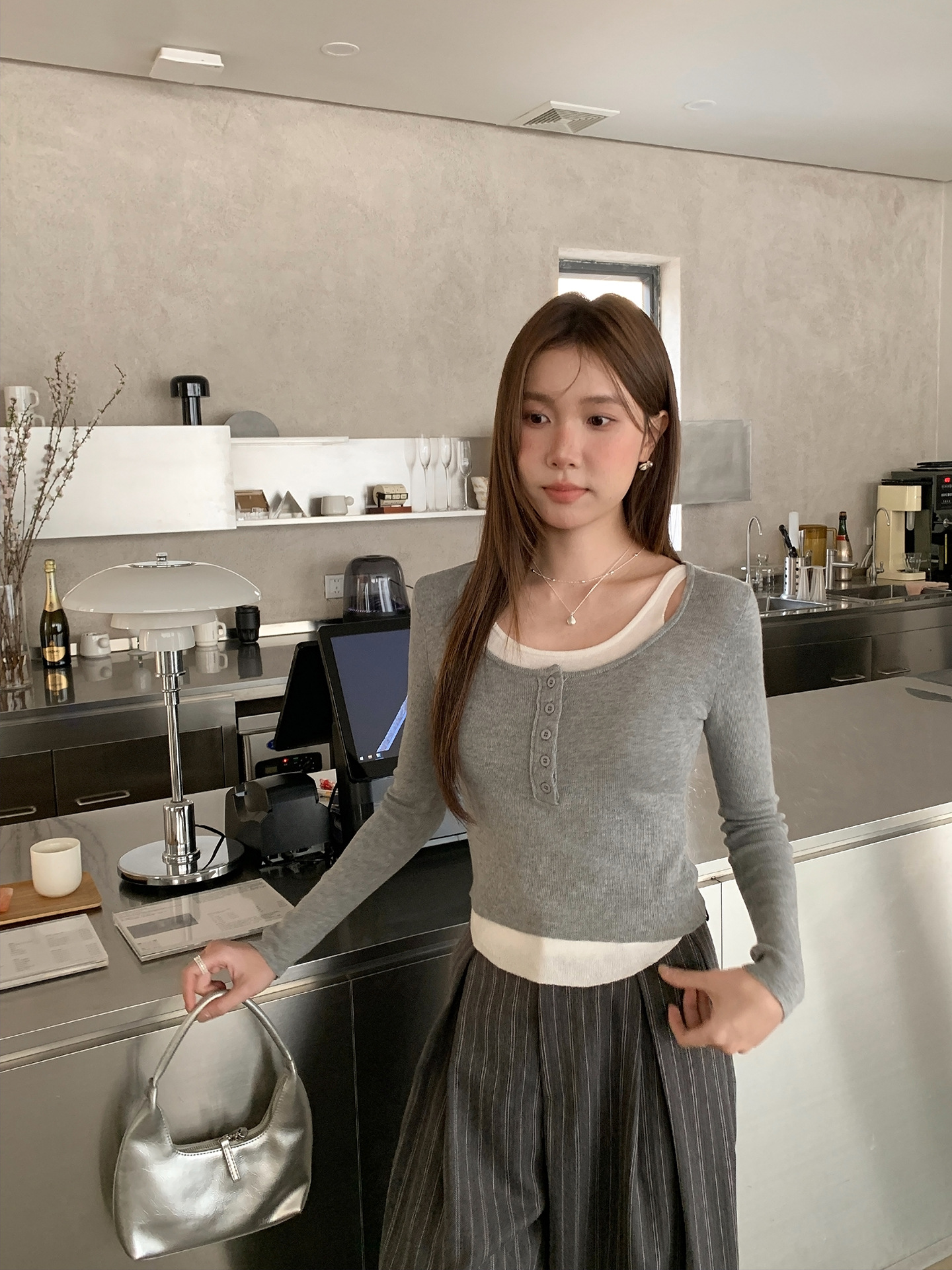 26ye028 light gray fake two pieces