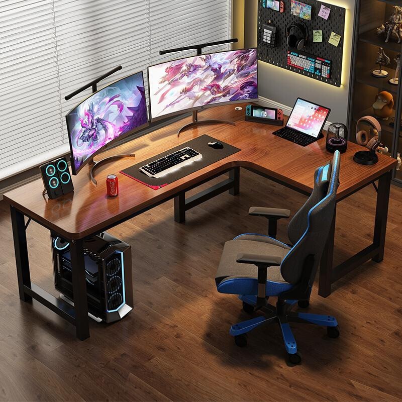 Computer Desk Desktop Corner Gaming Double-Person Home Desk Bookshelf Combination Bedroom Writing Desk L-Shaped Office Desk
