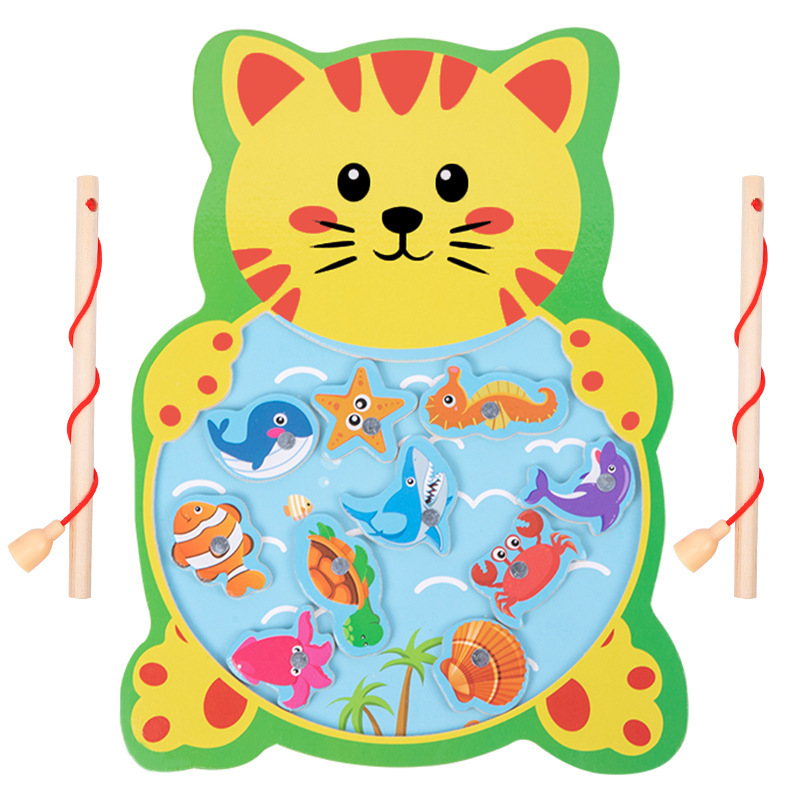 Carta magnética de madera para niños tablero de pesca pequeño Juego de pesca educación temprana tablero de rompecabezas juguetes de pesca para bebés
