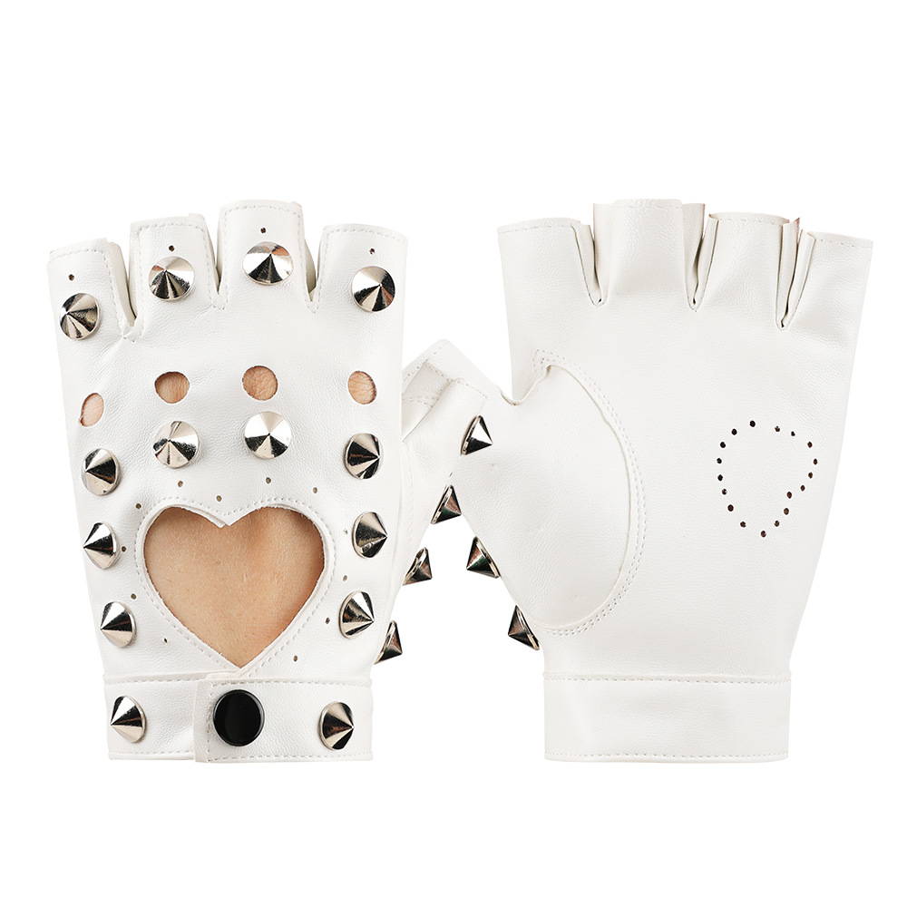 Danza rendimiento guantes pole dance apoyos discoteca rendimiento hip hop etapa remache decorativo pu cuero medio dedo guantes