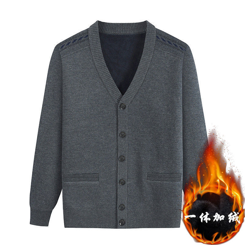 Dad's Thickeneded Warm Top Collar Sweater Men's Knitwear Loose Elderly Middle-Aged and Elderly Grandpa's Velvet Cardigan