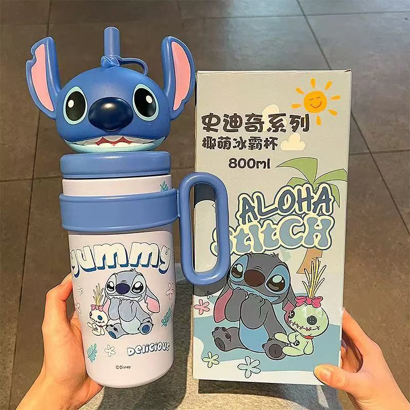 史迪奇系列保温杯可爱背带吸管杯学生上学双饮水杯保冷冰霸杯礼物|undefined