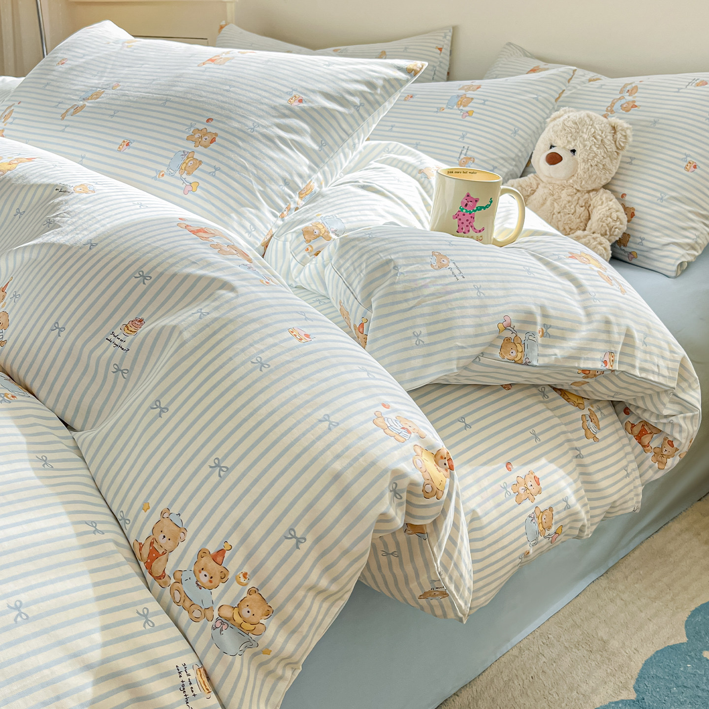 Cartoon Cotton Bedding Set For Single Bed Duvet Cover And Sheet_voghion.com