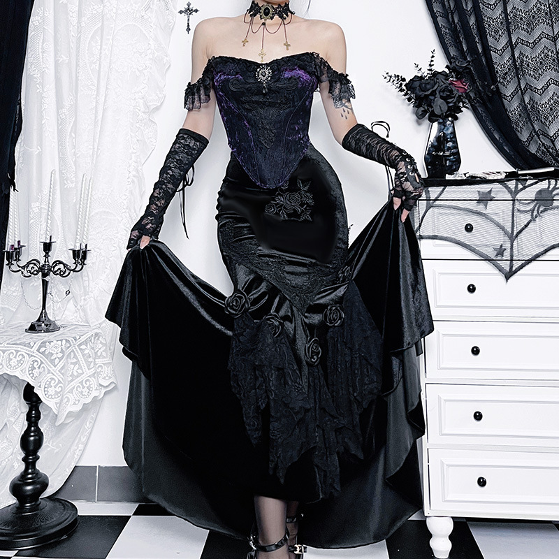 WY23134 autumn new fashion sexy hot girl dress dark Gothic elegant slim-fit sheath fishtail skirt for women WY23134 autumn new fashion sexy hot girl dress dark Gothic elegant slim-fit sheath fishtail skirt for women