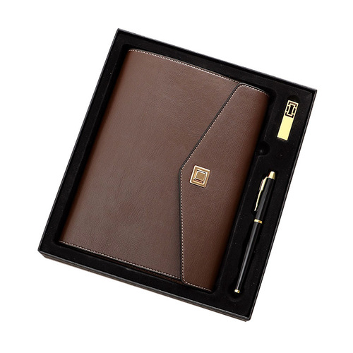 A5 imitation leather business notebook set, three-fold wirebound notebook set, soft cover notebook, logo printing available