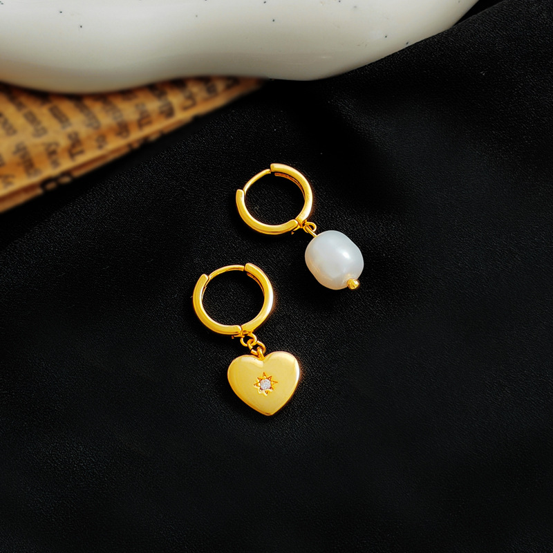 Fashion Heart Shape Copper Pearl Plating Inlay Zircon Dangling Earrings 1 Pair