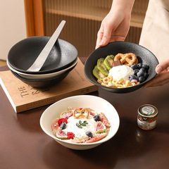 ヨーグルトボウル食器黒と白の高級セラミックブランチ軽食ボウルオートミールデザート高価値フルーツサラダボウル