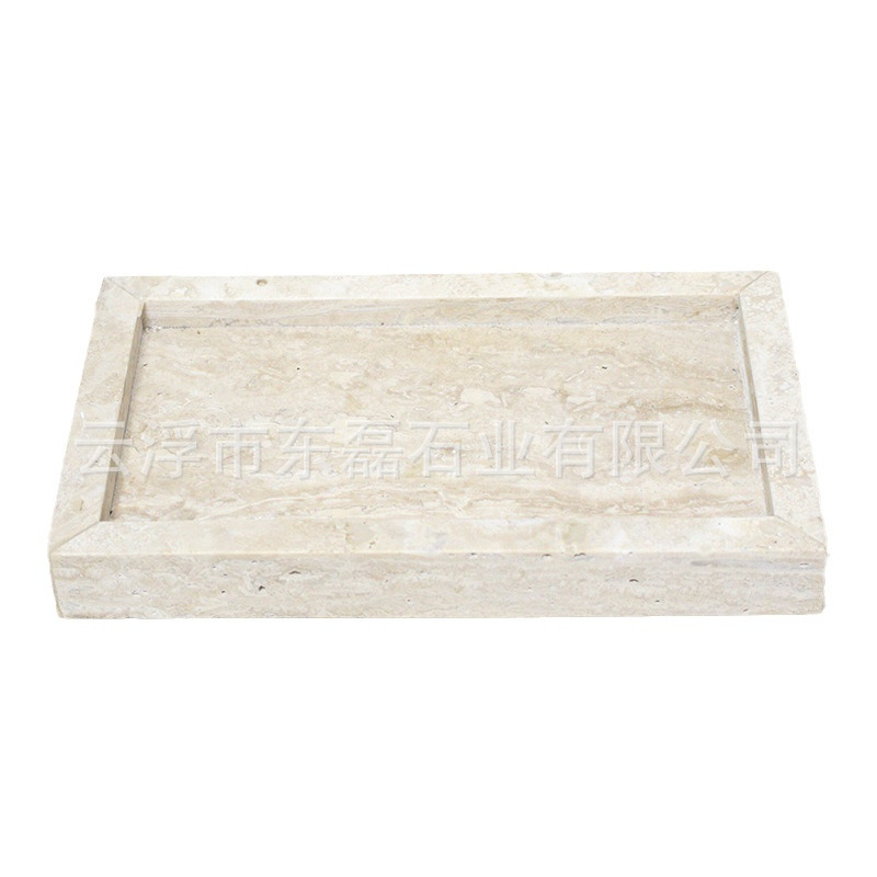 Bandeja decorativa de travertino natural para almacenamiento en el hogar y alojamientos, bandeja de almacenamiento de alta gama para lavabo de baño, aromaterapia de lujo ligero.