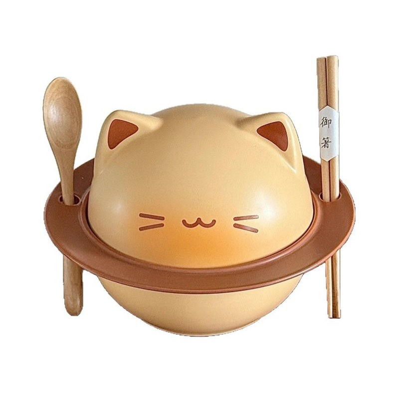 创意卡通烤面包小猫系列釉下彩陶瓷泡面碗餐具套装学生宿舍家用|undefined