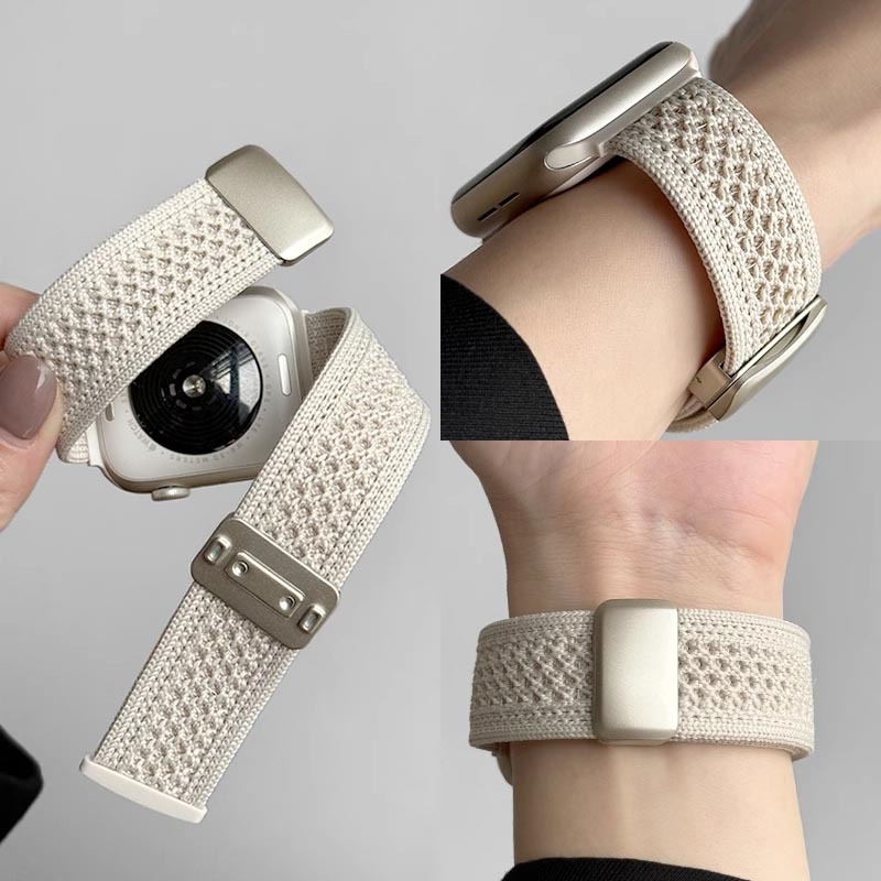 Suitable for Iwatchs11 Watch Strap with Breathable Knitted Nylon Braided Magnetic Buckle S10/9/8/7/Se Sports Model