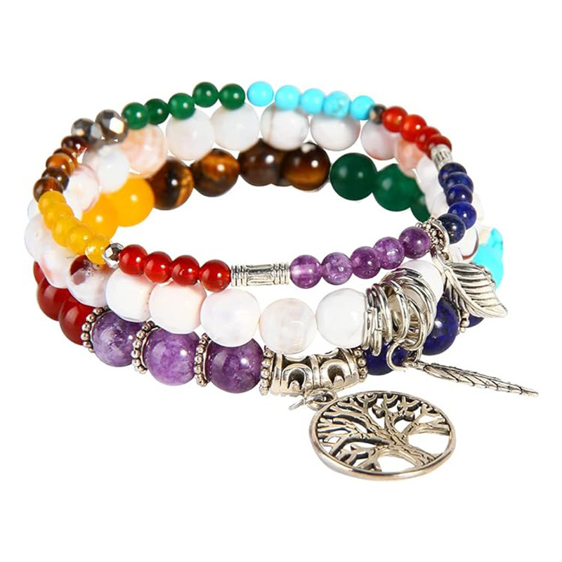 Bracelet arbre de vie plume avec pierres turquoise bohème_voghion.com