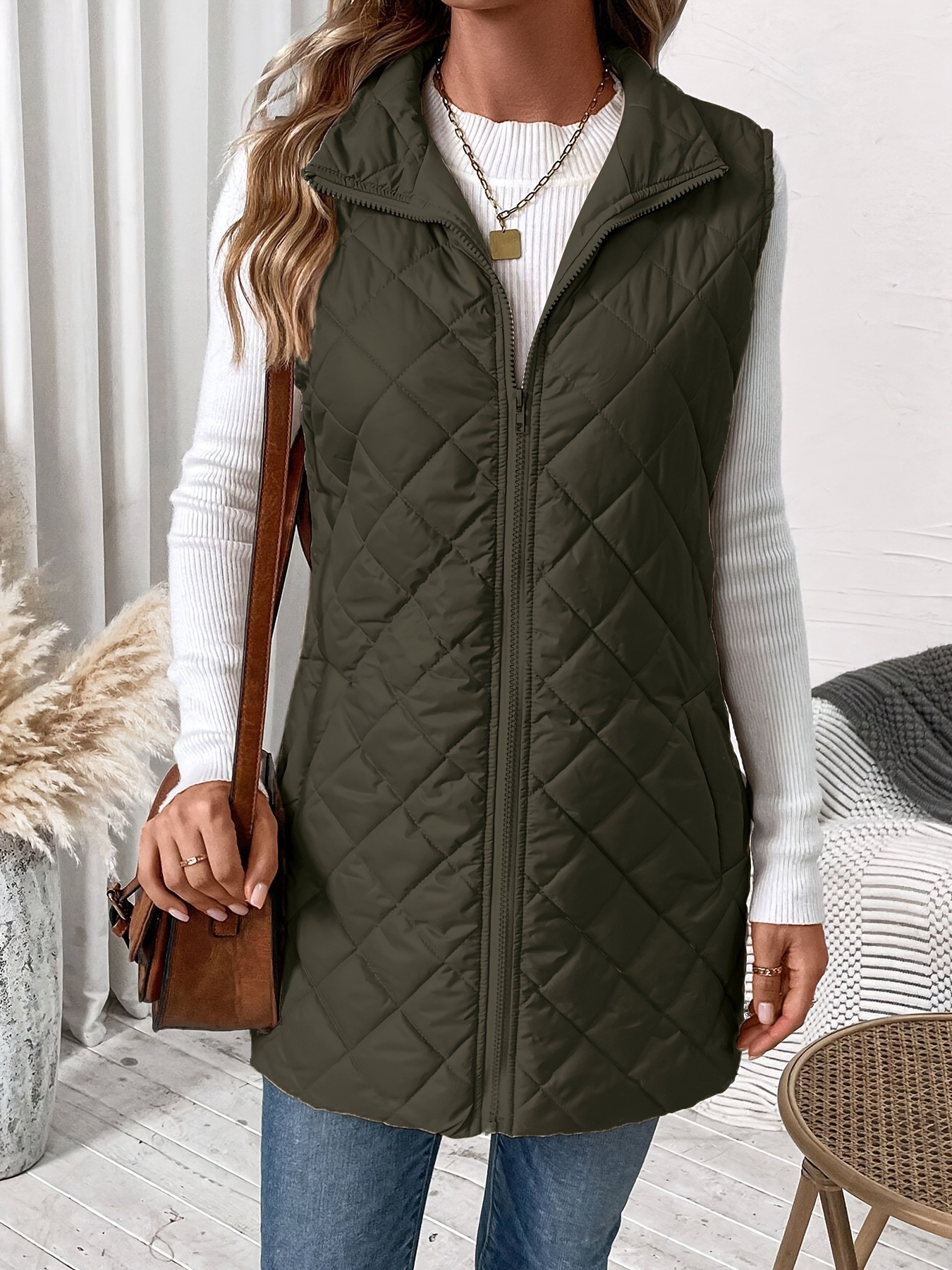 Coat Tops Type Women's Casual Solid Color Zipper Coat Cotton Clothes Vest