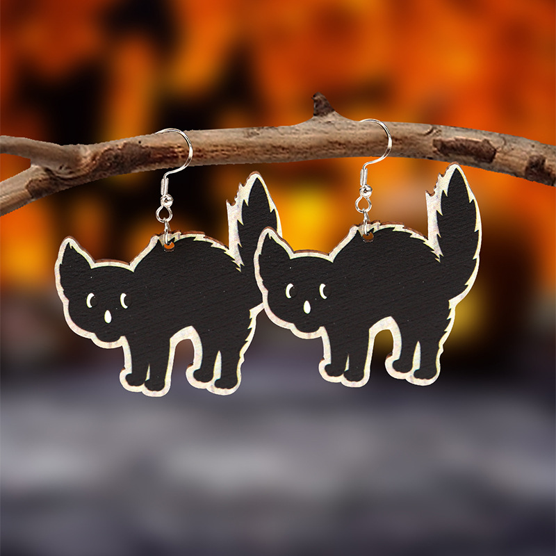 Halloween Pattern Pattern 1 Pair Funny Halloween Pattern Wood Drop Earrings