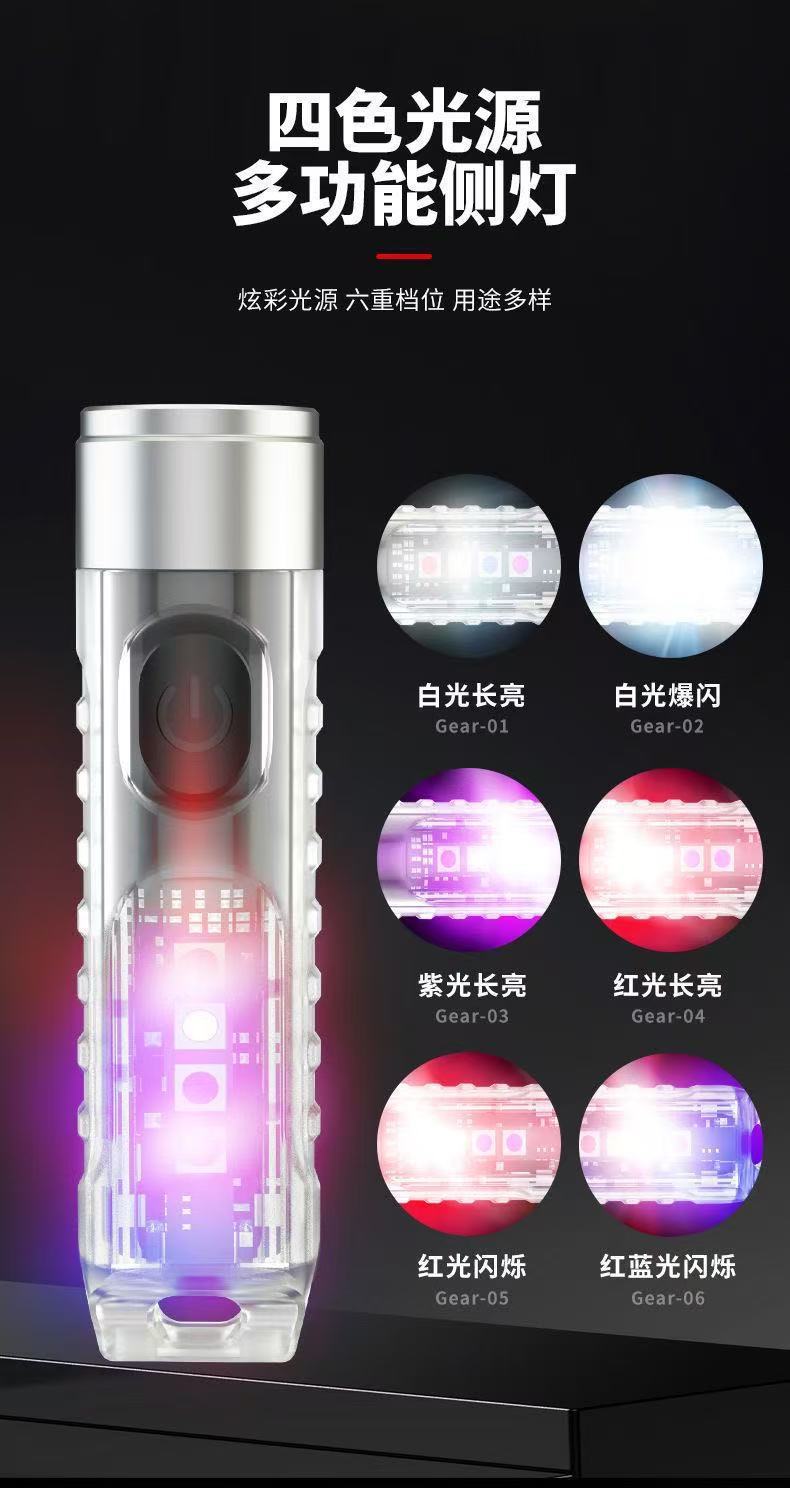 Cross-Border Popular Led Mini Keychain Flashlight Portable USB Fast Charging Outdoor Pocket Magnetic Warning Flashlight