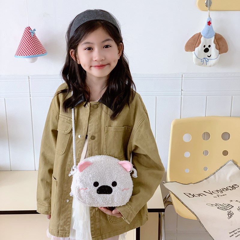 2025 otoño y invierno nuevo bolso para niños caricatura lindo animal peludo bolso de hombro pequeño bolso de cambio ligero