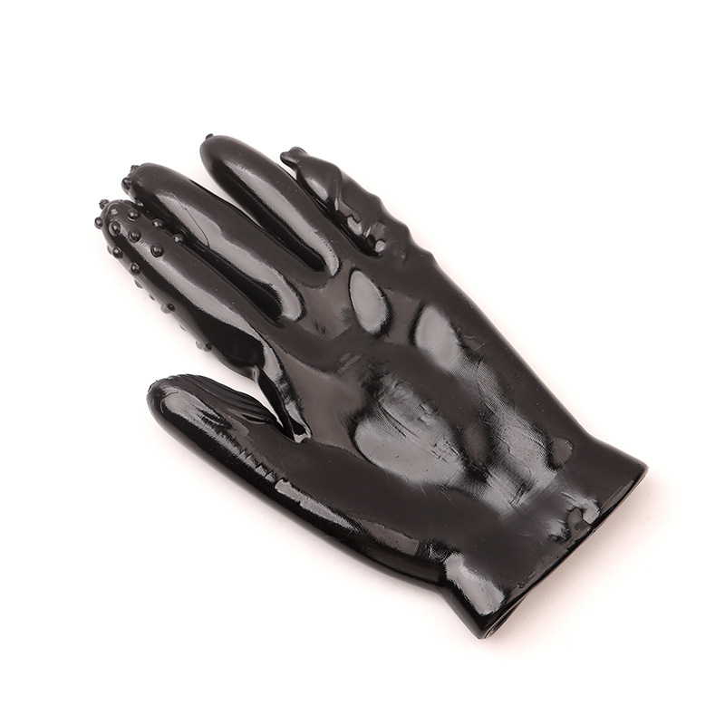 Finger Cots Textured Clitoral Stimulation Gloves with Lubricant, Black TPE — detail image 4