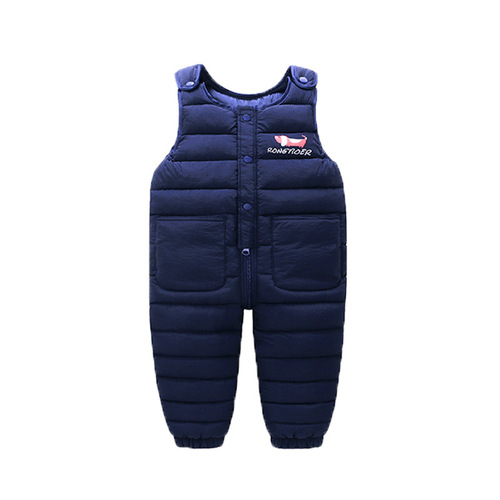 Children's down cotton pants overalls boys' and girls' winter wear cotton long pants with crotch opening thickened baby jumpsuit for outdoor wear