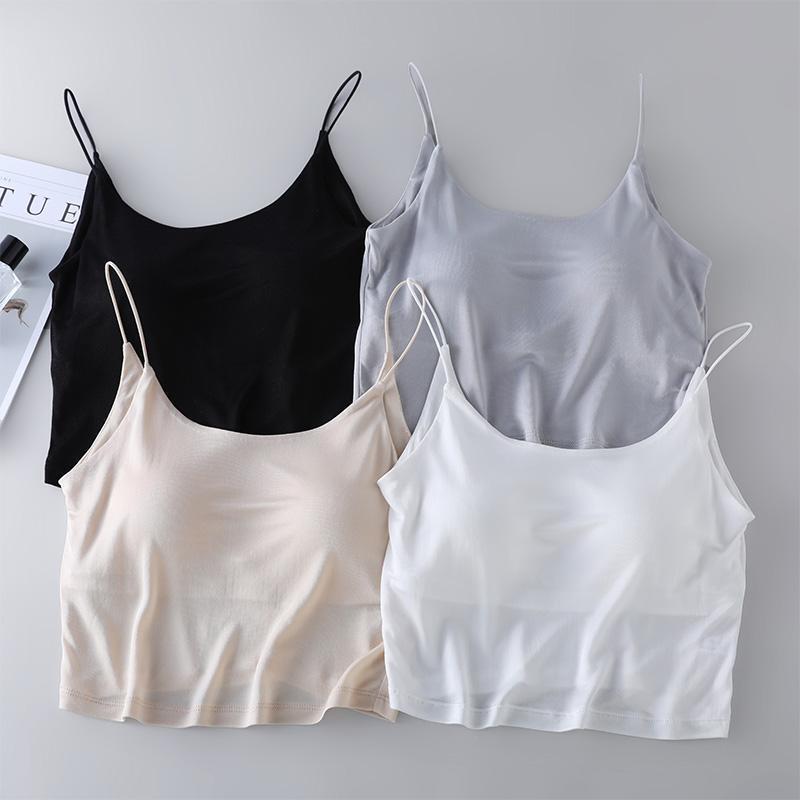 Mulberry Silk Short Non-Bra Sling Beautiful Back Tube Top Simple Solid Color Silk Anti-Light Wearing Short Vest