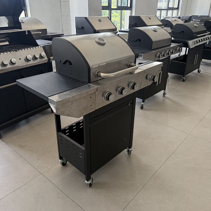 Barbacoa de acero inoxidable para el hogar transfronterizo grande para acampar con horno lateral, estufa de gas, parrilla de gas licuado al aire libre al por mayor