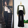 Han Zhixian Attic Same item Western style suit T-shirts Long sleeve Irregular sweater Sweater High waist wide leg pants